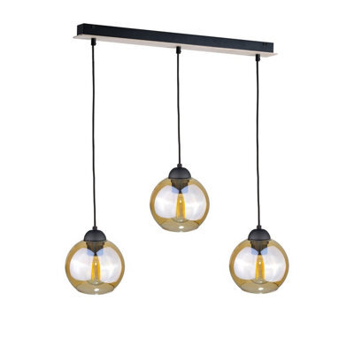 Luminosa Lighting Luminosa Ambre Bar Pendant Ceiling Light Wood, 60Cm, 3X E27
