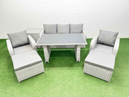 Fimous Outdoor Rattan Garden Furniture Dining Set 7-Seater Patio Rectangular Table 3 Seater Sofa Set With Side Table 2 Big Stools - thumbnail 1