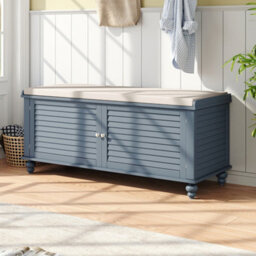 Darphe Wooden Shutter Door Shoe Cabinet Storage Bench With Linen Cushion