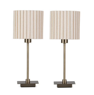 Lighting Supermarket (Pair)Darwen Square Stick Antique Brass Table Lamp With Natural Hard Pleat Shade - image 1