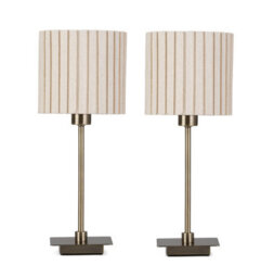 Lighting Supermarket (Pair)Darwen Square Stick Antique Brass Table Lamp With Natural Hard Pleat Shade - thumbnail 1