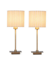 Lighting Supermarket (Pair)Darwen Square Stick Antique Brass Table Lamp With Natural Hard Pleat Shade - thumbnail 2