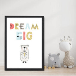 Artze Wall Art Cute Dream Big Bear Scandi Quote Art Print With Black Frame Size: A4 - thumbnail 2