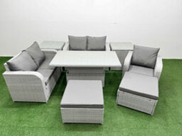 Fimous High Back Poly Rattan Garden Furniture Set Reclining Chair Loveseat Sofa Indoor Outdoor Set 2 Big Stool 2 Side Table - thumbnail 1