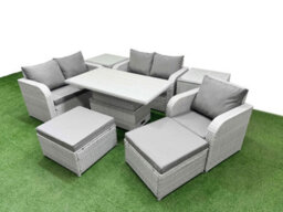 Fimous High Back Poly Rattan Garden Furniture Set Reclining Chair Loveseat Sofa Indoor Outdoor Set 2 Big Stool 2 Side Table - thumbnail 2
