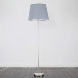 Valuelights Charles Brushed Chrome Floor Lamp With Grey Tapered Shade And Bulb - thumbnail 4