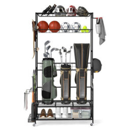 Golf Bag Stand With Hooks Black Steel Club Organizer Rack - thumbnail 3
