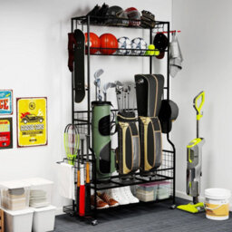 Golf Bag Stand With Hooks Black Steel Club Organizer Rack - thumbnail 4