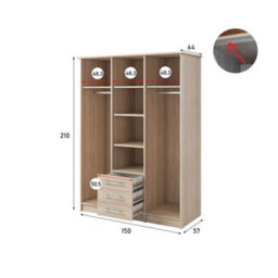 Arte Elegant Alex Hinged Door Wardrobe W1500mm H2100mm D640mm - Timeless Sonoma Oak Finish - thumbnail 2