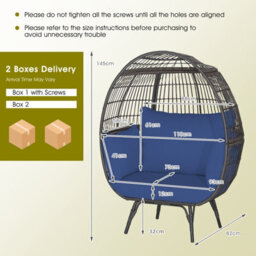 Costway Oversized Wicker Egg Chair Outdoor Patio Lounge Basket W/ 4 Soft Cushions - thumbnail 3