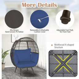 Costway Oversized Wicker Egg Chair Outdoor Patio Lounge Basket W/ 4 Soft Cushions - thumbnail 6