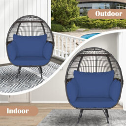 Costway Oversized Wicker Egg Chair Outdoor Patio Lounge Basket W/ 4 Soft Cushions - thumbnail 4