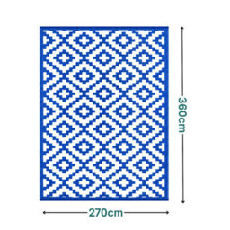 Green Decore 270 X 360 Cm Navy Blue / White Reversible Plastic Camping, Picnic And Garden Outdoor Rug - thumbnail 8
