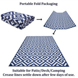 Green Decore 270 X 360 Cm Navy Blue / White Reversible Plastic Camping, Picnic And Garden Outdoor Rug - thumbnail 3