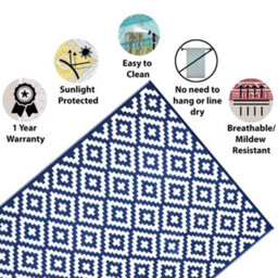 Green Decore 270 X 360 Cm Navy Blue / White Reversible Plastic Camping, Picnic And Garden Outdoor Rug - thumbnail 5