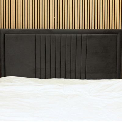 "Urban Textures - Veneto Luxury 26"" High Plush Velvet Fabric Upholstered Line Headboard - Black" - image 1