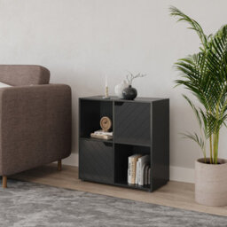 Urbn-Living Urbnliving 61Cm Height Black Wooden Cube Bookcase With Line Door Display Shelf Storage Shelving Cupboard - thumbnail 2