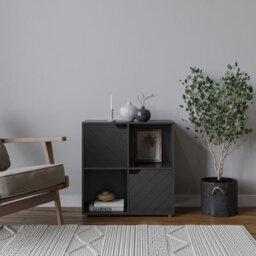 Urbn-Living Urbnliving 61Cm Height Black Wooden Cube Bookcase With Line Door Display Shelf Storage Shelving Cupboard