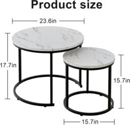 Huhote 2 Set Nesting Tables Round Side Tables Black Metal Frame 23.6/15.7 In Coffee Table End Table For Living Room Balcony Office - thumbnail 3
