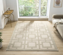 Vellure Modern Indoor Living Room Area Rug Embossed Metallic Sheen Maze Design Cream 60X220 Cm - thumbnail 1