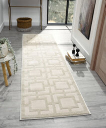 Vellure Modern Indoor Living Room Area Rug Embossed Metallic Sheen Maze Design Cream 60X220 Cm - thumbnail 8