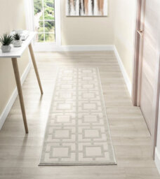 Vellure Modern Indoor Living Room Area Rug Embossed Metallic Sheen Maze Design Cream 60X220 Cm - thumbnail 9