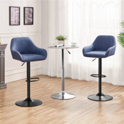 Yaheetech Blue Set Of 2 Vintage Height Adjustable Swivel Bar Stools With Armrests And Backrest