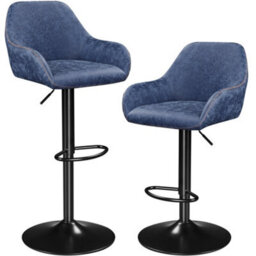 Yaheetech Blue Set Of 2 Vintage Height Adjustable Swivel Bar Stools With Armrests And Backrest - thumbnail 2