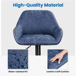 Yaheetech Blue Set Of 2 Vintage Height Adjustable Swivel Bar Stools With Armrests And Backrest - thumbnail 5