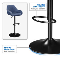 Yaheetech Blue Set Of 2 Vintage Height Adjustable Swivel Bar Stools With Armrests And Backrest - thumbnail 6
