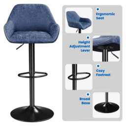 Yaheetech Blue Set Of 2 Vintage Height Adjustable Swivel Bar Stools With Armrests And Backrest - thumbnail 4