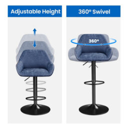 Yaheetech Blue Set Of 2 Vintage Height Adjustable Swivel Bar Stools With Armrests And Backrest - thumbnail 7