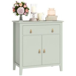 Homcom Sideboard With Drawer, Adjustable Shelf For Living Room, Light Green - thumbnail 2