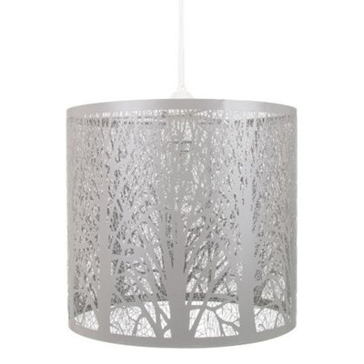 Happy Homewares Unique And Beautiful Soft Grey Metal Forest Design Ceiling Pendant Shade - image 1