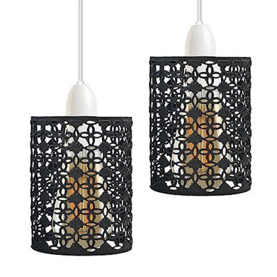 2 Pack Black Easy Fit Wire Cage Frame Open Style Pendant Light Shade Metal Drum Lampshade Ceiling Pendant Lamp With Free Reduce - image 1