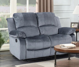 Manual Recliner Sofa In Grey Chenille Fabric 2 Seater Sofa