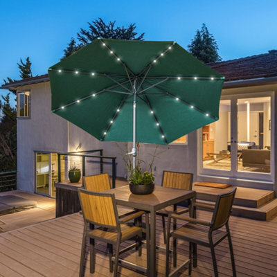 Outsunny 2.67M Patio Led Umbrella With Push Button Tilt/crank 8 Ribs Green - image 1