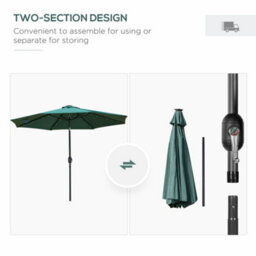 Outsunny 2.67M Patio Led Umbrella With Push Button Tilt/crank 8 Ribs Green - thumbnail 8