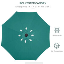 Outsunny 2.67M Patio Led Umbrella With Push Button Tilt/crank 8 Ribs Green - thumbnail 6
