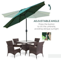 Outsunny 2.67M Patio Led Umbrella With Push Button Tilt/crank 8 Ribs Green - thumbnail 5