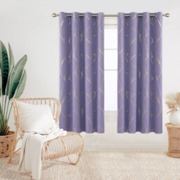 Deconovo Room Darkening Ring Top Thermal Insulated Curtains, Gold Wave Foil Printed Curtains, W46 X L54 Inch, Light Purple, 1 Pair - thumbnail 2