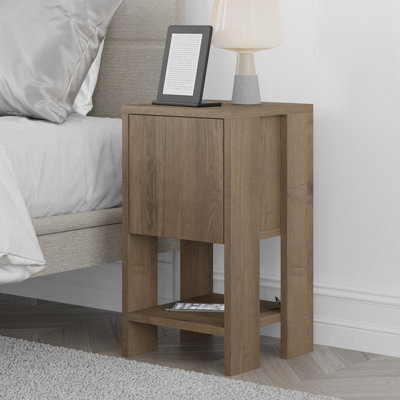 Decortie Ema Modern Compact Bedside Table Nightstand 30Cm Drop-Door Storage Dark Oak Effect Bedroom - image 1
