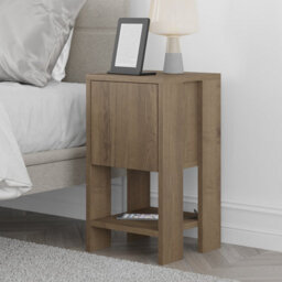 Decortie Ema Modern Compact Bedside Table Nightstand 30Cm Drop-Door Storage Dark Oak Effect Bedroom - thumbnail 1