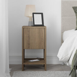 Decortie Ema Modern Compact Bedside Table Nightstand 30Cm Drop-Door Storage Dark Oak Effect Bedroom - thumbnail 4