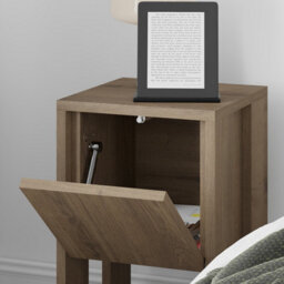 Decortie Ema Modern Compact Bedside Table Nightstand 30Cm Drop-Door Storage Dark Oak Effect Bedroom - thumbnail 6