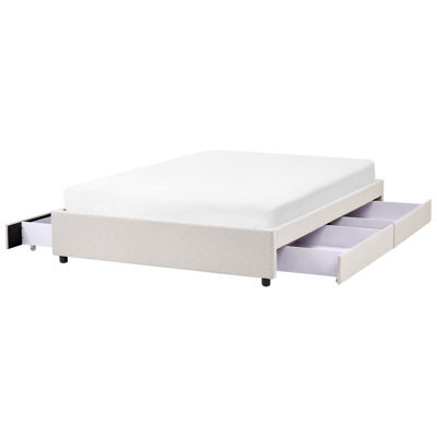 Beliani Bed With Storage Drawers Without Headboard Fabric Prades 140 X 200 Cm (Eu Double) Light Beige - image 1