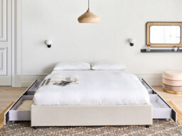 Beliani Bed With Storage Drawers Without Headboard Fabric Prades 140 X 200 Cm (Eu Double) Light Beige - thumbnail 2