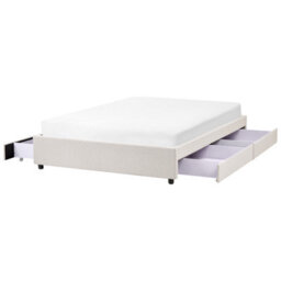Beliani Bed With Storage Drawers Without Headboard Fabric Prades 140 X 200 Cm (Eu Double) Light Beige - thumbnail 1
