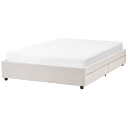 Beliani Bed With Storage Drawers Without Headboard Fabric Prades 140 X 200 Cm (Eu Double) Light Beige - thumbnail 5