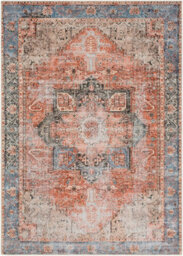 Livabliss Amelie-Washable Terracotta Blue Grey Brown Traditional Vintage Boho Living Dining Rug 120 X 170 Cm Easy Care, Non Shedding - thumbnail 1